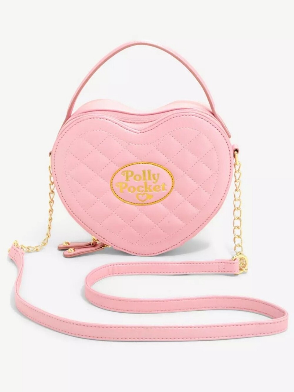 Polly Pocket Quilted Heart Crossbody Bag Pink Throwback Kawaii Gold Purse Used